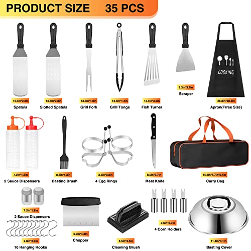 Griddle Accessories Kit, 35PCS Flat Top Griddle Grill Tools Set for Blackstone and Camp Chef, Stainless Steel Professional Grill Accessories/Spatula Set with Carrying Bag for Men/Women Outdoor BBQ