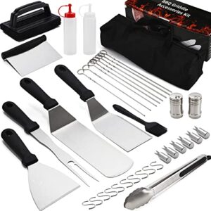 voowo flat top grill accessories, 38 pcs blackstone griddle accessories kit with long handle, stainless steel blackstone accessories for griddle with metal spatula scraper, valentine's day gift