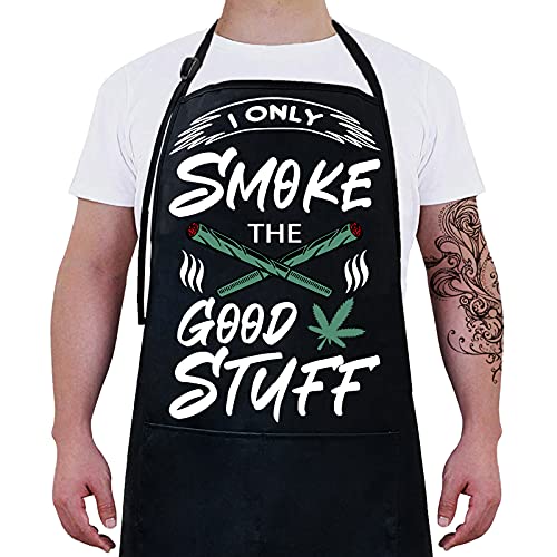 Funny Aprons For Men,Birthday Gifts for Dad,Marijuana Gifts,Bbq Apron for Men,Smoking Apron,Weed Apron,Grilling Aprons for Men,Fathers Day Men With Pockets Black Grill Cooking Chef Grilling Apron