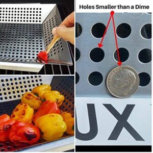 Grillux The #1 Vegetable Grill Basket BBQ Gift Accessories for Grilling Veggies - Use as Wok, Pan, or Smoker - Quality Stainless Steel - Camping Cookware - Charcoal or Gas Grills OK (1)