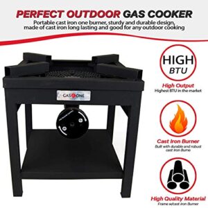 GasOne B-5350 High BTU Rugged Propane Burner Cooker With Regulator with Steel Braided Hose For Outdoor Cooking, Turkey Fry