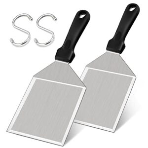 leonyo hamburger spatula set of 2, metal spatula 6 x 5 inch wide spatula heavy duty large grill burger turner with s hook, griddle accessories for outdoor bbq flat top grilling, skillets & grills