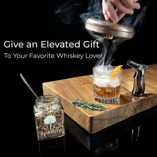 Premium Cocktail Smoker kit with Torch and 4 Types of Wood Chips, Whiskey Smoker kit, Glass Smoker for Cocktails, Bartender kit, dad Birthday Gift Set, for Men Unique