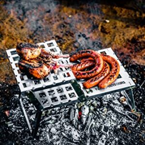 Viator Outdoors Campfire Grill Grate for Camping Cooking – Heavy Duty Food Grade Stainless Steel Over Fire Pit Grill – Foldable Griddle for BBQ, Cooking, Heating – Portable Carry Bag Included