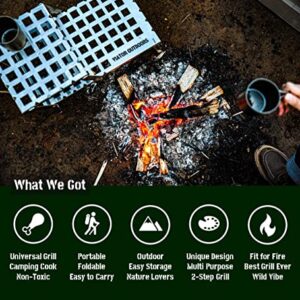 Viator Outdoors Campfire Grill Grate for Camping Cooking – Heavy Duty Food Grade Stainless Steel Over Fire Pit Grill – Foldable Griddle for BBQ, Cooking, Heating – Portable Carry Bag Included