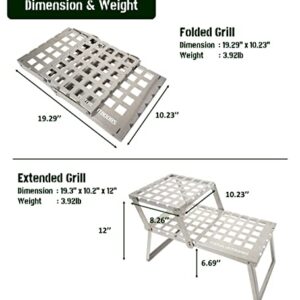 Viator Outdoors Campfire Grill Grate for Camping Cooking – Heavy Duty Food Grade Stainless Steel Over Fire Pit Grill – Foldable Griddle for BBQ, Cooking, Heating – Portable Carry Bag Included