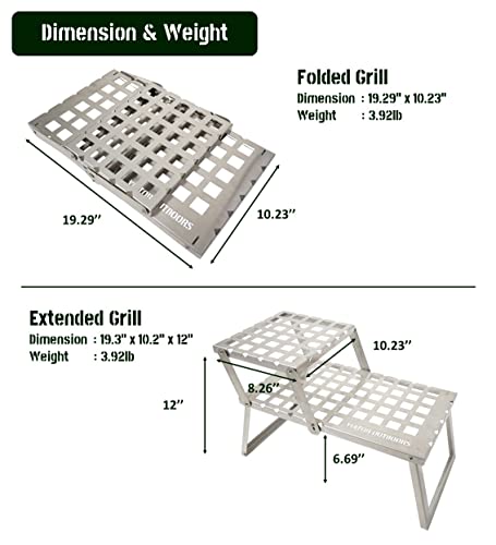 Viator Outdoors Campfire Grill Grate for Camping Cooking – Heavy Duty Food Grade Stainless Steel Over Fire Pit Grill – Foldable Griddle for BBQ, Cooking, Heating – Portable Carry Bag Included