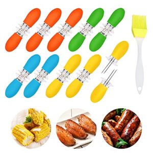 augsun 20pcs/10 pairs stainless steel corn cob holders bbq forks skewers corn on the cob with 1 oil brush for home cooking parties camping