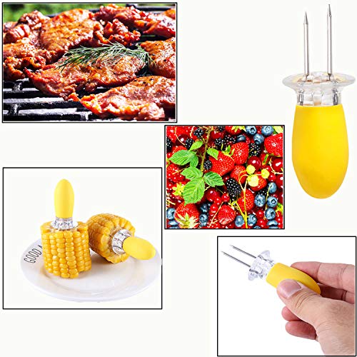 AUGSUN 20Pcs/10 Pairs Stainless Steel Corn Cob Holders BBQ Forks Skewers Corn on The Cob with 1 Oil Brush for Home Cooking Parties Camping