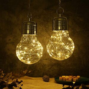 JHY DESIGN Set of 2 Hanging Lamp Outdoor Lights Battery Powered with Handle Waterproof LED Table Lamp Decorative for Porch Garden Patio Backyard Courtyard Pathway(with Hemp Rope)