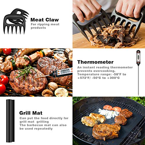 AISITIN Grill Accessories 25PCS BBQ Tools Set Stainless Steel Grilling Kit with Thermometer, Fork, Tongs and Spatula, Grill Mat - Gifts for Dad Durable, Stainless Steel Grill Tools