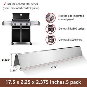 GasSaf 17.5inch Flavorizer Bar Replacement for Weber 7620, Genesis 300, E310, S310, E330, EP-330 Series Grill, 5-Pcs Stainless Steel Flavor Bar (L17.5 x W2.25 x H2.375)