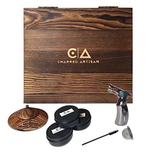 Cocktail Smoker Kit with Torch and Wood Chips for Whiskey and Bourbon (Butane Not Included) - Charred Artisan Smoke Lid, an Old Fashioned Drink Smoker Kit and Whiskey Smoker Infuser Kit (Oak)