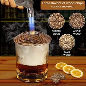 Cocktail Smoker Kit with Torch and Wood Chips for Whiskey and Bourbon (Butane Not Included) - Charred Artisan Smoke Lid, an Old Fashioned Drink Smoker Kit and Whiskey Smoker Infuser Kit (Oak)