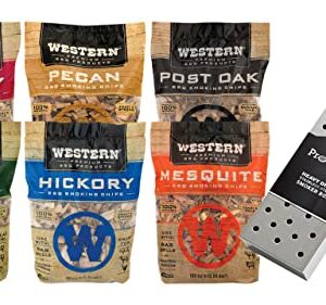 MIJIG Western BBQ Premium‎ Wood Smoking Chips Variety (Pack of 6) Bundled with ProGrilla Smoker Box