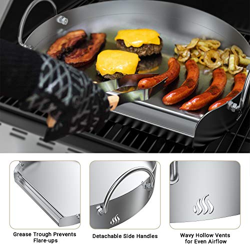 Onlyfire Universal Stainless Steel Griddle Pan Grilling Tool for Charcoal Kettle Grill, Ceramic Grills and Most Gas Grills, 18-inch