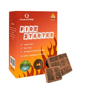 quantfire fire starter-pack of 144 charcoal fire starters for campfires, chimney, grill pit, fireplace, bbq & smoker