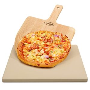 unicook pizza stone 15 x 12 inch, included wooden pizza peel, rectangular baking stone for oven and grill bbq, thermal shock resistant cordierite cooking stone for pizza, bread, pies