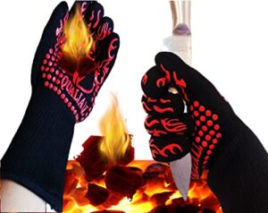 bbq gloves, 1472°f, en407 certified. extreme heat resistant, long sleeve, anti-slip, sweat absorption, comfier easier and safer for grilling, barbecue, smoking, cooking, baking, pot holding.