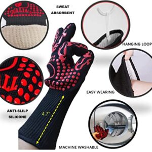 BBQ gloves, 1472°F, EN407 Certified. Extreme Heat Resistant, Long Sleeve, Anti-slip, Sweat Absorption, Comfier Easier and Safer for Grilling, barbecue, smoking, Cooking, Baking, pot holding.