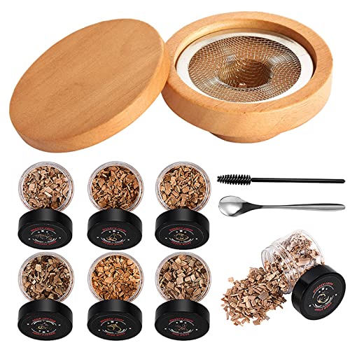 Cocktail Smoker Kit with 7 Pcs Wood Chips, for Infuse Whiskey, Cocktail, Wine, Meat, Cheese Old Fashioned Smoker Kit,Smoker Accessories Include Cleaning Brush, Filter,Spoon