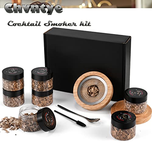 Cocktail Smoker Kit with 7 Pcs Wood Chips, for Infuse Whiskey, Cocktail, Wine, Meat, Cheese Old Fashioned Smoker Kit,Smoker Accessories Include Cleaning Brush, Filter,Spoon