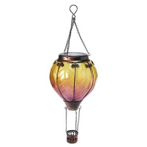 pearlstar hot air balloon solar lantern with flickering flame light, outdoor solar hanging lights waterproof for garden yard patio farmhouse decoration, stained glass gradient orange