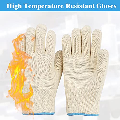 Heat Resistant Cooking Gloves, 4 Pairs Oven Gloves with Fingers for Men Women, Kitchen Oven Mitts Pot Holders Cotton Gloves, Flexible Safety BBQ Gloves for Baking Grilling Barbecue Camping