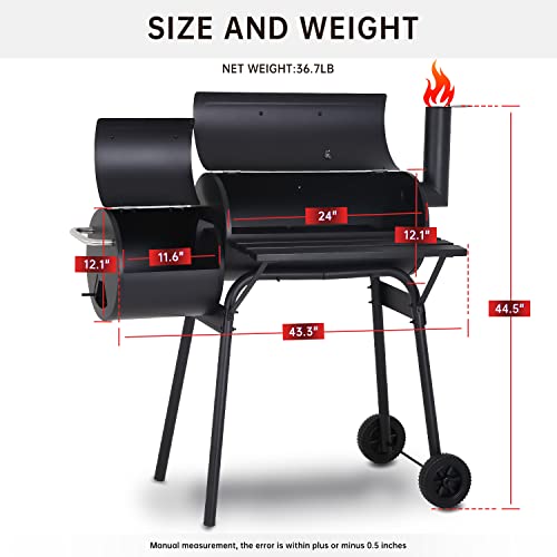 Charcoal Grills Outdoor Barbecue Grill Offset Smoker Portable BBQ Grill with Wheels for Backyard Camping Picnics