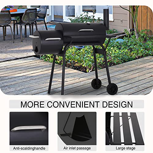 Charcoal Grills Outdoor Barbecue Grill Offset Smoker Portable BBQ Grill with Wheels for Backyard Camping Picnics