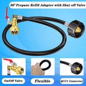 Boltigen Propane Refill Adapter for 1 lb. Tanks, 3FT Propane Refill Adapter, Propane Filler Adapter 1 Pound, Propane Tank Refill Adapter, for Filling 1 lb Propane Bottle (Black-36’’ QCC1 Type)