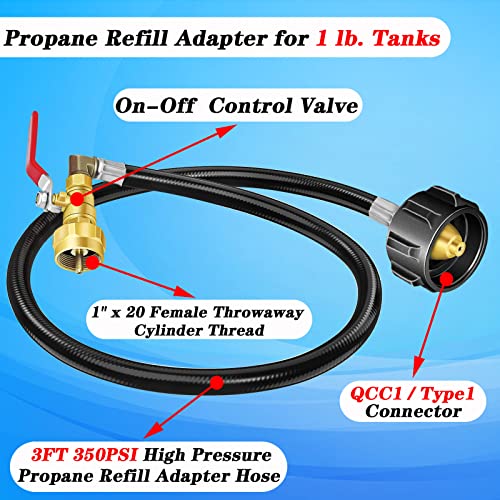 Boltigen Propane Refill Adapter for 1 lb. Tanks, 3FT Propane Refill Adapter, Propane Filler Adapter 1 Pound, Propane Tank Refill Adapter, for Filling 1 lb Propane Bottle (Black-36’’ QCC1 Type)