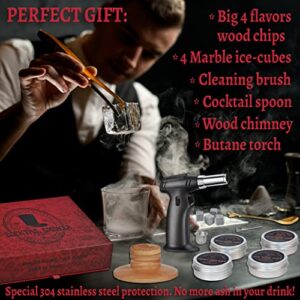 Smoke Top Cocktail Smoker Kit with Torch, 4 Delicious Wood Chips Flavors (Cherry, Apple, Oak, and Hickory) - Whiskey Smoker infuser Kit Home Bar Accessories - Bourbon Smoker for Old Fashioned Cocktails - TOPHAT