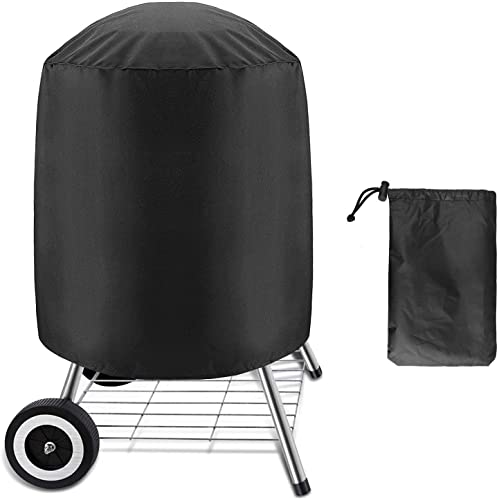 Kettle BBQ Grill Cover, Linkstyle Round Barbecue Grill Covers for Weber Charcoal Kettle, Heavy Duty Waterproof Smoker Cover Dome Gas Outdoor Grill Cover for Char-Broil, 24" D x 28.5" H, Black