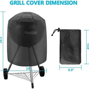 Kettle BBQ Grill Cover, Linkstyle Round Barbecue Grill Covers for Weber Charcoal Kettle, Heavy Duty Waterproof Smoker Cover Dome Gas Outdoor Grill Cover for Char-Broil, 24" D x 28.5" H, Black