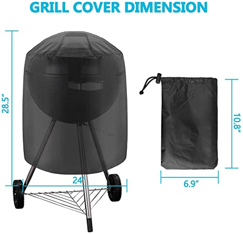 Kettle BBQ Grill Cover, Linkstyle Round Barbecue Grill Covers for Weber Charcoal Kettle, Heavy Duty Waterproof Smoker Cover Dome Gas Outdoor Grill Cover for Char-Broil, 24" D x 28.5" H, Black