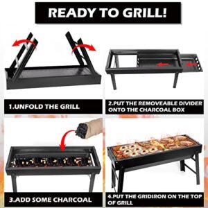 Portable Charcoal Grill, BBQ Barbecue Grill Folding Camping Grill Outdoor Smoker, Tabletop Compact Small Grill for Outdoor Cooking Camping Hiking Picnic Traveling