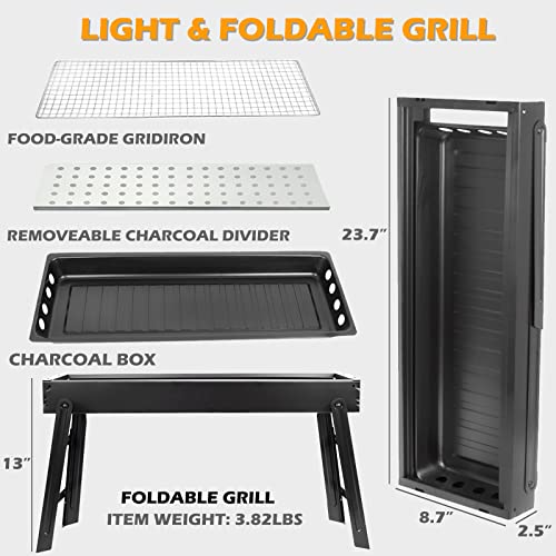 Portable Charcoal Grill, BBQ Barbecue Grill Folding Camping Grill Outdoor Smoker, Tabletop Compact Small Grill for Outdoor Cooking Camping Hiking Picnic Traveling