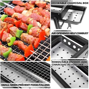 Portable Charcoal Grill, BBQ Barbecue Grill Folding Camping Grill Outdoor Smoker, Tabletop Compact Small Grill for Outdoor Cooking Camping Hiking Picnic Traveling