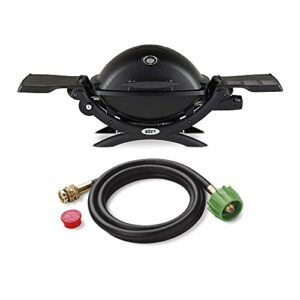 weber q 1200 gas grill (black) and adapter hose bundle (2 items)