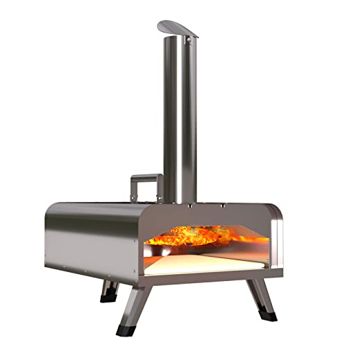 Outdoor Pizza Oven, Wood Fired Pizza Oven for Outside, Gift Package & Recipe & 12" Pizza Stone Included, Silver