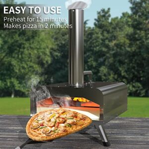 Outdoor Pizza Oven, Wood Fired Pizza Oven for Outside, Gift Package & Recipe & 12" Pizza Stone Included, Silver