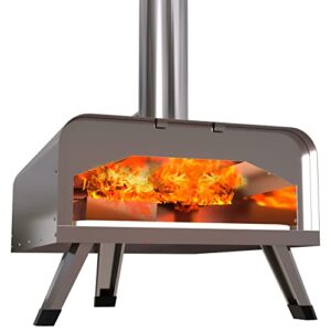 Outdoor Pizza Oven, Wood Fired Pizza Oven for Outside, Gift Package & Recipe & 12" Pizza Stone Included, Silver