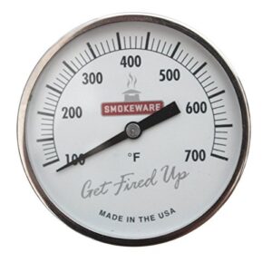 SmokeWare Temperature Gauge – 3-inch Face, 0-700°F Range, White, Replacement Thermometer for Big Green Egg Grills, Made in The USA