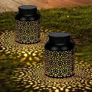 golwof solar lanterns outdoor waterproof, 2 pack hanging lanterns with handles decorative metal solar powered lights for christmas decoration, backyard, lawn, garden, patio, party