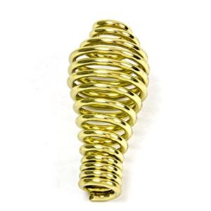 Spring Stove Handle, Brass Finish, tapered at one end. Max Diameter: 1-1/8", Length: 2-1/2", Fits 3/8" rod. For use with BBQ Grills, Smokers, Furnaces, Coal/ Wood/ Pellet Stoves, Boilers.