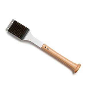 baseball bbq | 'brushback' grill scraper tool | bbq grilling accessories & utensils for baseball fans | patented wooden bat handle & quality stainless steel for dad | add to set