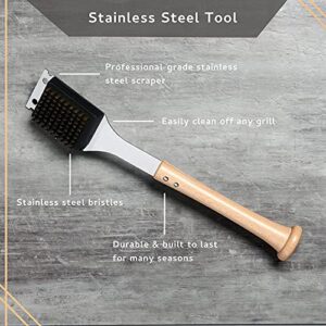 Baseball BBQ | 'Brushback' Grill Scraper Tool | BBQ Grilling Accessories & Utensils for Baseball Fans | Patented Wooden Bat Handle & Quality Stainless Steel for Dad | Add to Set