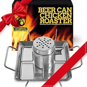 mountain grillers beer can chicken roaster stand - stainless steel holder - barbecue rack for the grill, oven or smoker - dishwasher safe - includes 4 vegetable spikes