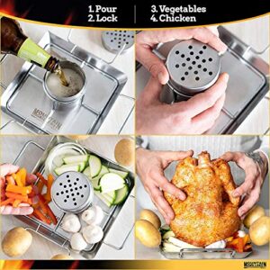 MOUNTAIN GRILLERS Beer Can Chicken Roaster Stand - Stainless Steel Holder - Barbecue Rack for The Grill, Oven or Smoker - Dishwasher Safe - Includes 4 Vegetable Spikes